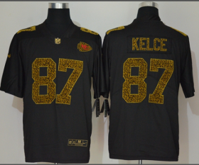 Wholesale Cheap Men\'s Kansas City Chiefs #87 Travis Kelce Black 2020 Nike Flocked Leopard Print Vapor Limited NFL Jersey