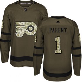 Wholesale Cheap Adidas Flyers #1 Bernie Parent Green Salute to Service Stitched NHL Jersey