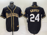 Cheap Men's Seattle Mariners #24 Ken Griffey Jr Black 2021 Golden Edition Stitched Cool Base Nike Jersey