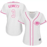 Wholesale Cheap Reds #3 Scooter Gennett White/Pink Fashion Women's Stitched MLB Jersey