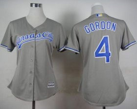 Wholesale Cheap Royals #4 Alex Gordon Grey Road Women\'s Stitched MLB Jersey