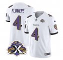 Wholesale Cheap Men's Baltimore Ravens #4 Zay Flowers White 2023 F.U.S.E With Patch Throwback Vapor Limited Stitched Jersey