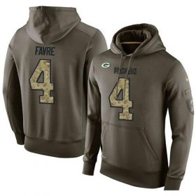 Wholesale Cheap NFL Men\'s Nike Green Bay Packers #4 Brett Favre Stitched Green Olive Salute To Service KO Performance Hoodie