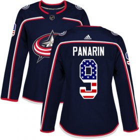 Wholesale Cheap Adidas Blue Jackets #9 Artemi Panarin Navy Blue Home Authentic USA Flag Women\'s Stitched NHL Jersey