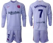 Wholesale Cheap Men 2021-2022 Club Barcelona Second away purple Long Sleeve 7 Soccer Jersey