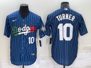 Wholesale Cheap Mens Los Angeles Dodgers #10 Justin Turner Number Navy Blue Pinstripe 2020 World Series Cool Base Nike Jersey