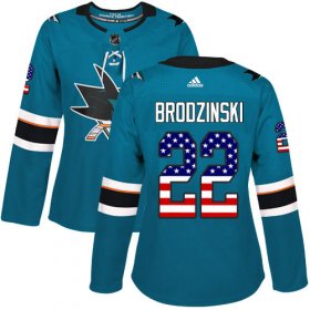 Wholesale Cheap Adidas Sharks #22 Jonny Brodzinski Teal Home Authentic USA Flag Women\'s Stitched NHL Jersey