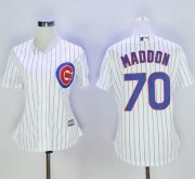 Wholesale Cheap Cubs #70 Joe Maddon White(Blue Strip) Women's Home Stitched MLB Jersey