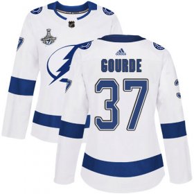 Cheap Adidas Lightning #37 Yanni Gourde White Road Authentic Women\'s 2020 Stanley Cup Champions Stitched NHL Jersey