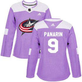 Wholesale Cheap Adidas Blue Jackets #9 Artemi Panarin Purple Authentic Fights Cancer Women\'s Stitched NHL Jersey