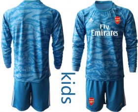 Wholesale Cheap Arsenal Blank Light Blue Goalkeeper Long Sleeves Kid Soccer Club Jersey