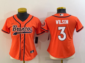 Wholesale Cheap Women\'s Denver Broncos #3 Russell Wilson Orange With Patch Cool Base Stitched Baseball Jersey