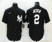 Wholesale Cheap Men's New York Yankees #2 Derek Jeter Black Stitched MLB Nike Cool Base Throwback Jersey