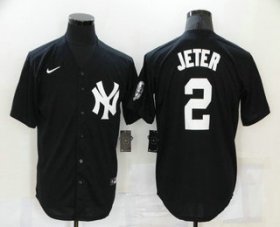 Wholesale Cheap Men\'s New York Yankees #2 Derek Jeter Black Stitched MLB Nike Cool Base Throwback Jersey