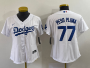 Wholesale Cheap Women's Los Angeles Dodgers #77 Peso Pluma White Stitched Cool Base Nike Jersey