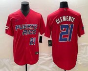 Cheap Mens Puerto Rico Baseball #21 Roberto Clemente Number 2023 Red World Classic Stitched Jersey