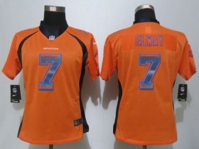 Wholesale Cheap Nike Broncos #7 John Elway Orange Team Color Women\'s Stitched NFL Elite Strobe Jersey