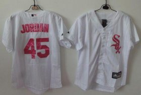 Wholesale Cheap White Sox #45 Michael Jordan White(Pink Strip) Women\'s Fashion Stitched MLB Jersey