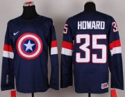 Wholesale Cheap Olympic Team USA #35 Jimmy Howard Navy Blue Captain America Fashion Stitched NHL Jersey