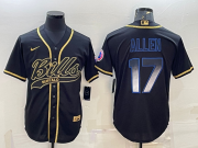 Wholesale Cheap Men's Buffalo Bills #17 Josh Allen Black Gold Vapor Smoke With Patch Cool Base Stitched Baseball Jersey