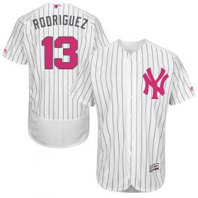Wholesale Cheap Yankees #13 Alex Rodriguez White Strip Flexbase Authentic Collection Mother\'s Day Stitched MLB Jersey