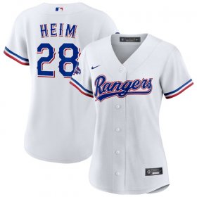 Women\'s Texas Rangers #28 Jonah Heim White 2023 World Series Champions Stitched Baseball Jersey(Run Small)