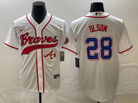 Wholesale Cheap Men\'s Atlanta Braves #28 Matt Olson White Cool Base With Patch Stitched Baseball Jersey1