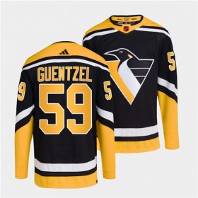Wholesale Cheap Men\'s Pittsburgh Penguins #59 Jake Guentzel Black 2022 Reverse Retro Stitched Jersey