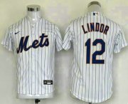 Cheap Youth New York Mets #12 Francisco Lindor White Stitched MLB Cool Base Nike Jersey