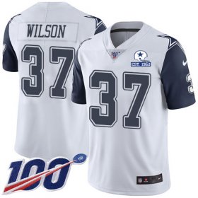 Wholesale Cheap Nike Cowboys #37 Donovan Wilson White Men\'s Stitched With Established In 1960 Patch NFL Limited Rush 100th Season Jersey