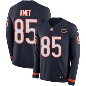 Wholesale Cheap Nike Bears #85 Cole Kmet Navy Blue Team Color Men\'s Stitched NFL Limited Therma Long Sleeve Jersey