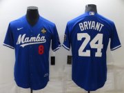 Wholesale Cheap Men's Los Angeles Dodgers Front #8 Back #24 Kobe Bryant Royal 'Mamba' Throwback With KB Patch Cool Base Stitched Jersey