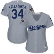 Wholesale Cheap Dodgers #34 Fernando Valenzuela Grey Alternate Road 2018 World Series Women's Stitched MLB Jersey