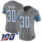 Wholesale Cheap Nike Lions #30 Jeff Okudah Gray Women's Stitched NFL Limited Rush 100th Season Jersey