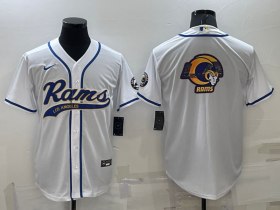 Wholesale Cheap Men\'s Los Angeles Rams White Team Big Logo With Patch Cool Base Stitched Baseball Jersey