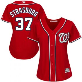 Wholesale Cheap Nationals #37 Stephen Strasburg Red Alternate Women\'s Stitched MLB Jersey