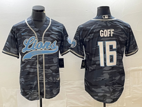 Men\'s Detroit Lions #16 Jared Goff Grey Camo With Patch Cool Base Stitched Baseball Jersey