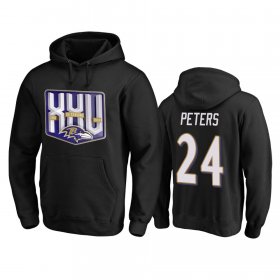 Wholesale Cheap Baltimore Ravens #24 Marcus Peters Men\'s Black Team 25th Season Pullover Hoodie