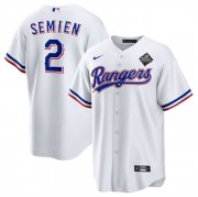Men's Texas Rangers #2 Marcus Semien 2023 White World Series Stitched Baseball Jersey