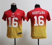 Wholesale Cheap Nike 49ers #16 Joe Montana Red/Gold Youth Stitched NFL Elite Fadeaway Fashion Jersey