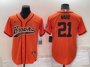Wholesale Cheap Men's Cleveland Browns #21 Denzel Ward Orange Stitched Cool Base Nike Baseball Jersey
