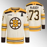 Cheap Men's Boston Bruins #73 Charlie McAvoy Cream With Rapid7 Patch 100th Anniversary Stitched Jersey