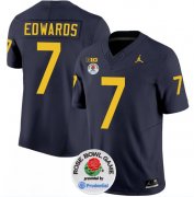 Cheap Men's Michigan Wolverines #7 Donovan Edwards 2023 F.U.S.E. Navy Blue Rose Bowl Patch Stitched Jersey