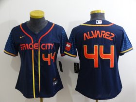 Wholesale Cheap Women\'s Houston Astros #44 Yordan Alvarez Number 2022 Navy Blue City Connect Cool Base Stitched Jersey