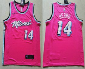 Wholesale Cheap Men\'s Miami Heat #14 Tyler Herro Pink Nike Swingman 2019 playoffs Earned Edition Stitched Jersey