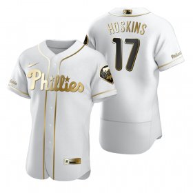 Wholesale Cheap Philadelphia Phillies #17 Rhys Hoskins White Nike Men\'s Authentic Golden Edition MLB Jersey