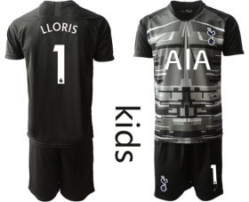 Wholesale Cheap Tottenham Hotspur #1 Lloris Black Goalkeeper Kid Soccer Club Jersey