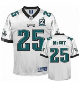 Wholesale Cheap Eagles #25 LeSean McCoy White Team 50TH Patch Stitched NFL Jersey