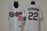 Wholesale Cheap Men's Los Angeles Dodgers #22 Clayton Kershaw White With Green Name Stitched MLB Flex Base Nike Jersey