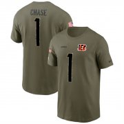 Wholesale Cheap Men's Cincinnati Bengals #1 Ja'Marr Chase 2022 Olive Salute to Service T-Shirt